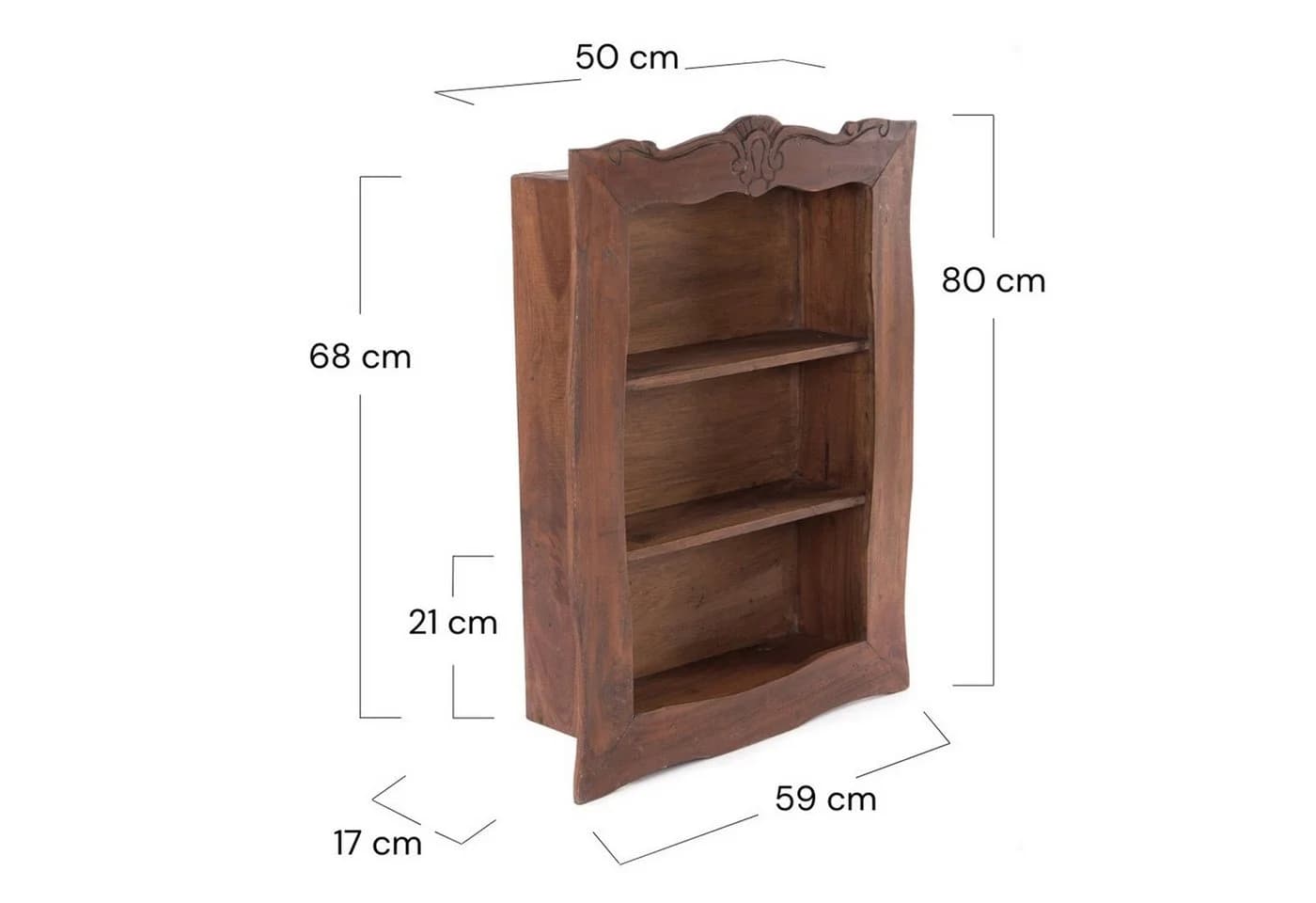 DESIGN DELIGHTS Wandregal CLEA 80 cm Massivholz Schnitzereien