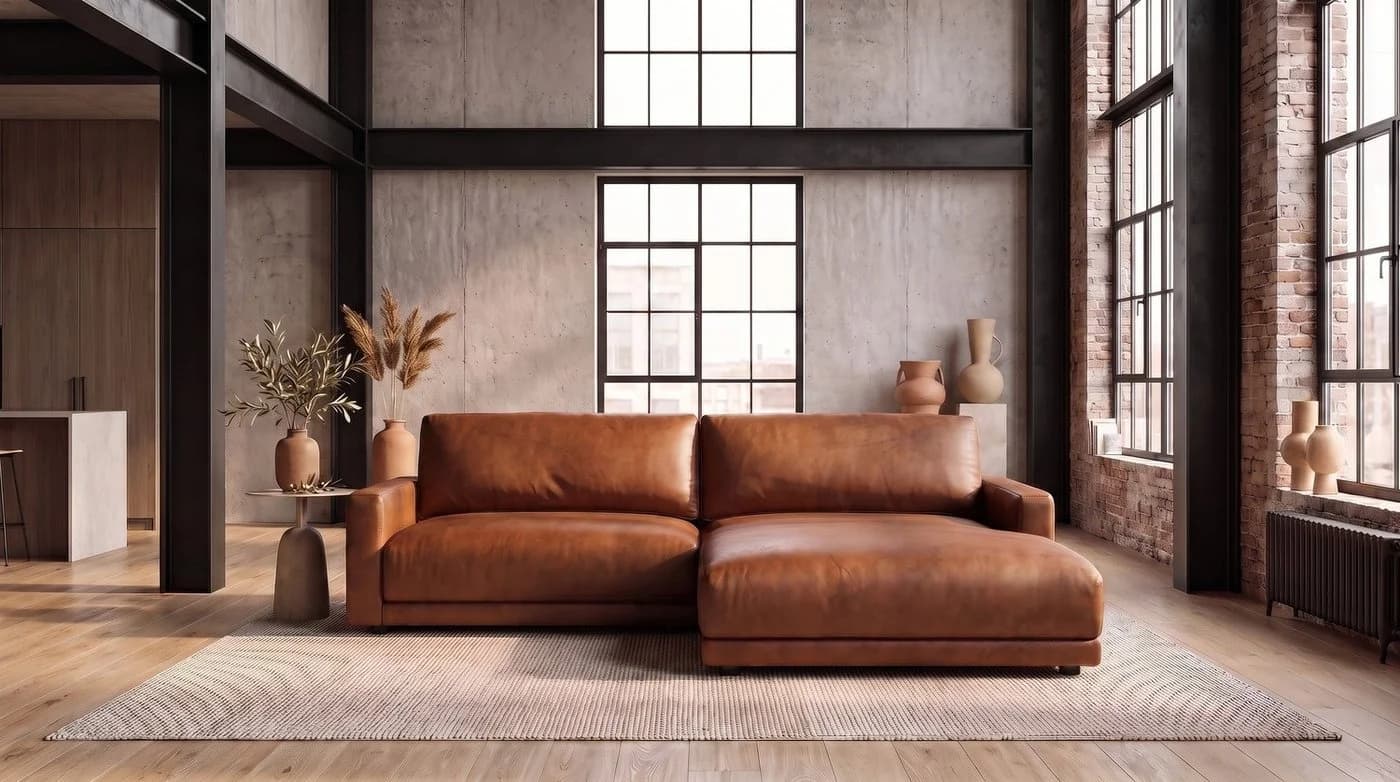 KAWOLA Ecksofa MARLIN Lederfaserstoff Cognac Longchair rechts