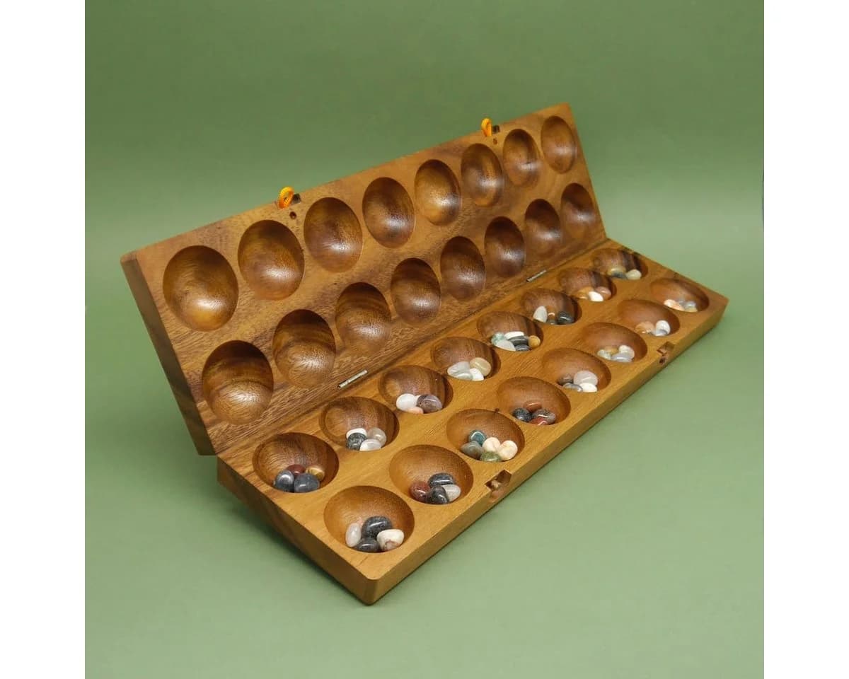 ROMBOL HUS BAO Steinchenspiel Holz mit Halbedelsteinen Strategiespiel