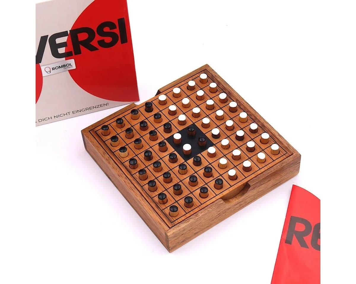 ROMBOL Denkspiele Spiel Reversi – Interessantes Strategiespiel für 2 Personen aus edlem Holz