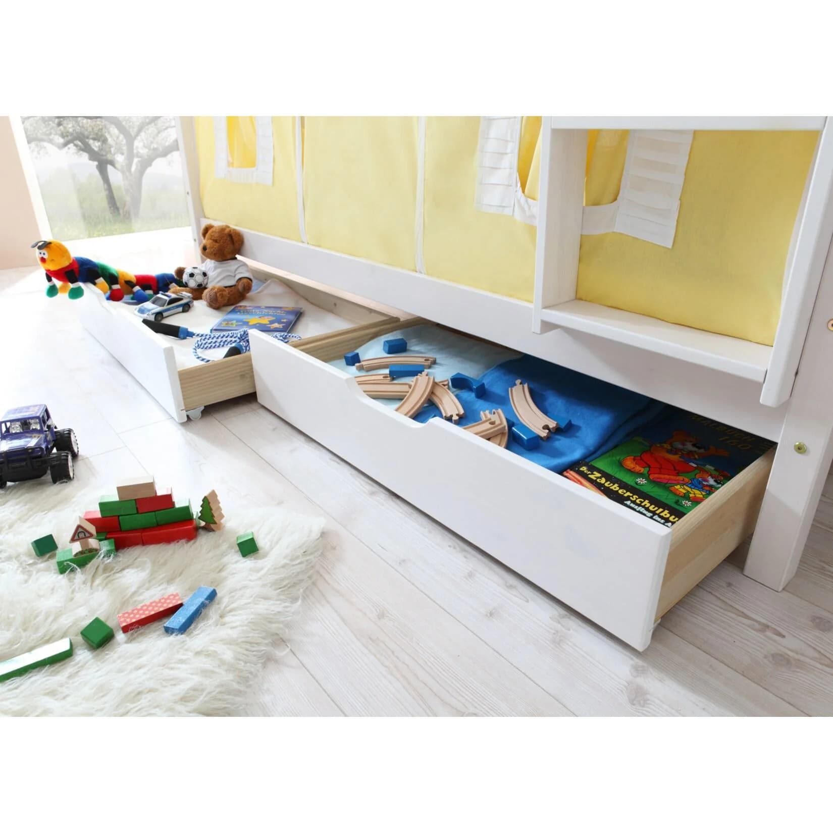TICAA Schubkasten 2er-Set Weiß Massivholz Kiefer