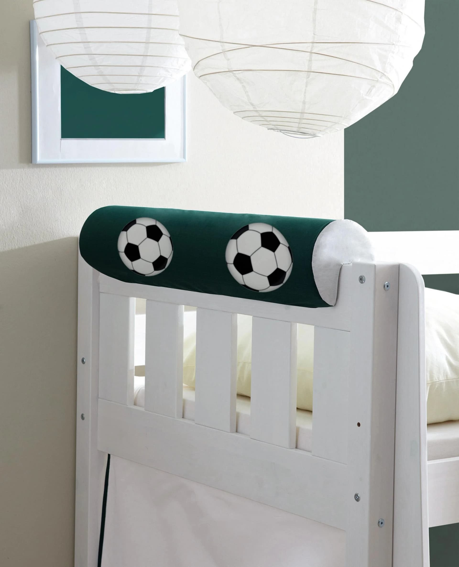 TiCAA Kinder Nackenrolle für Hochbett - Baumwolle Grün/Weiß