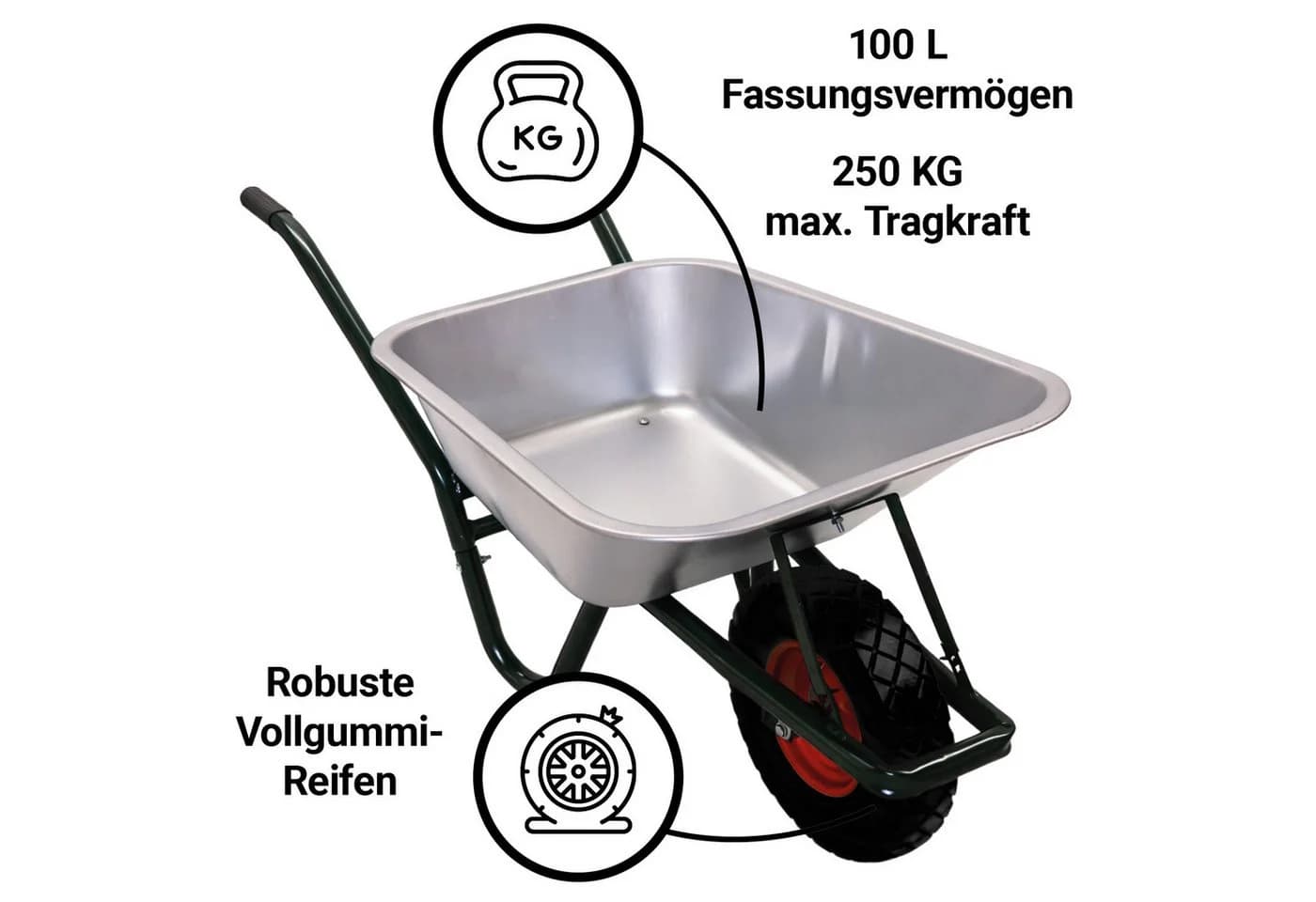 Bituxx Gartenschubkarre 100L Dunkelgrün mit PU Rad