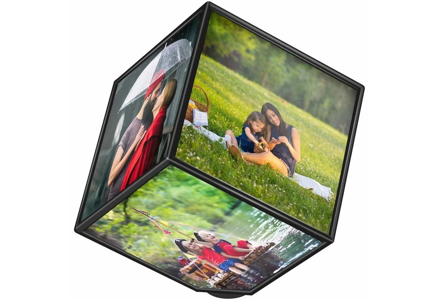 Goods+Gadgets Drehender Acrylglas Fotowürfel für 6 Bilder Transparent