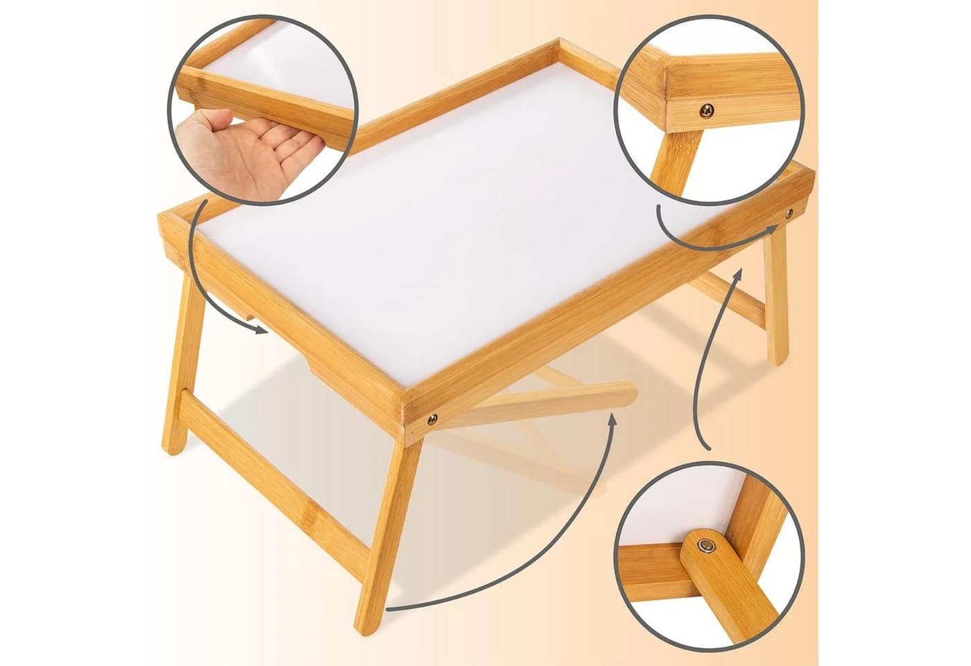 Dimono Bambus Bett Tablett – Klappbares Frühstückstablett mit Faltbeinen