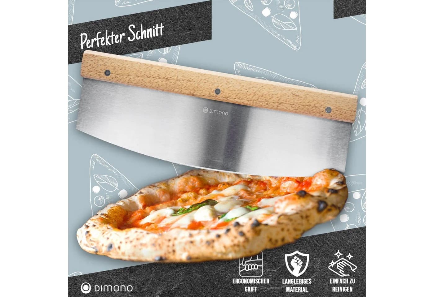 DIMONO Profi Pizzamesser mit Holzgriff – Edelstahl Pizzaschneider