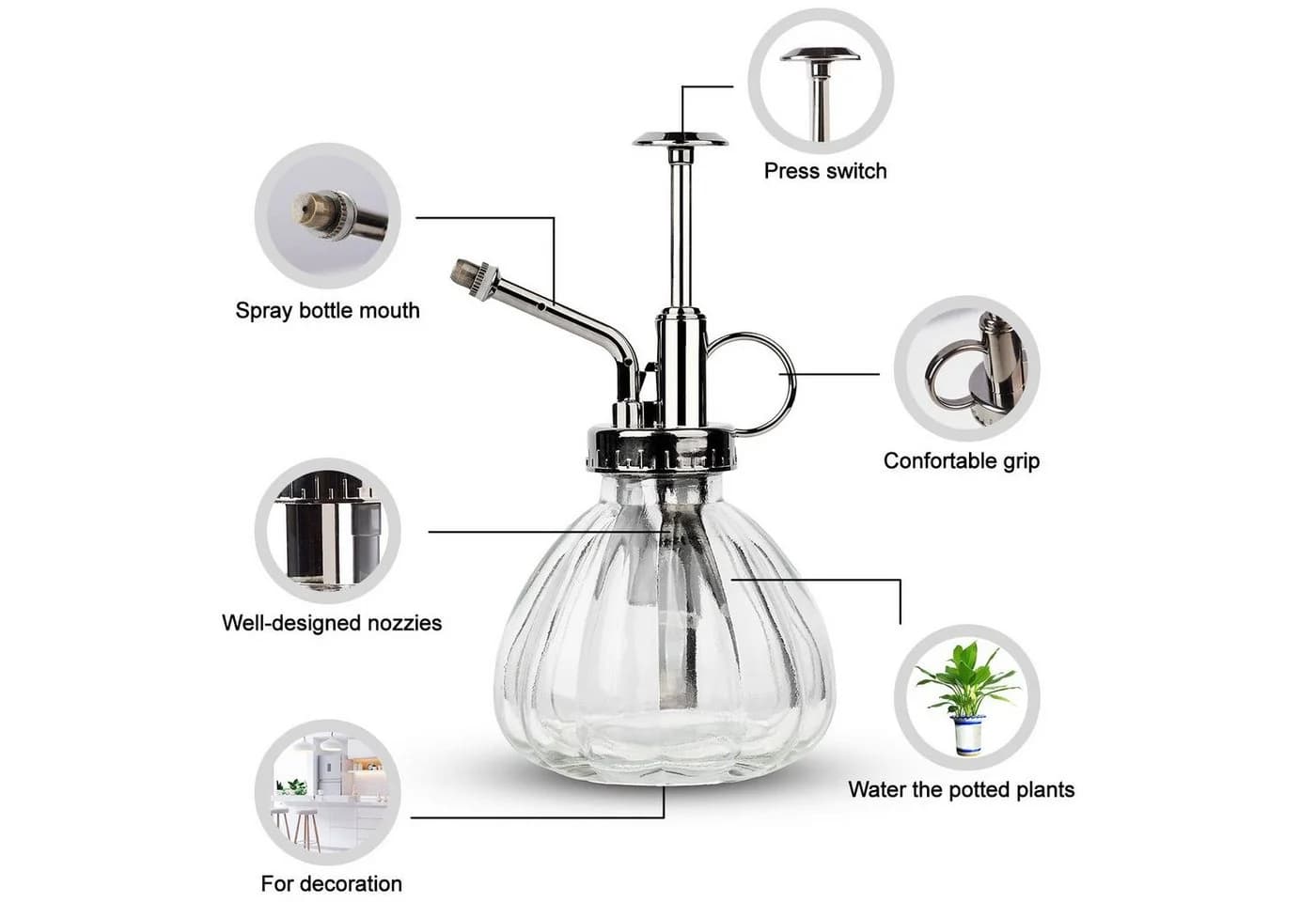 Dimono Vintage Pflanzenzerstäuber aus Glas mit Metallpumpe