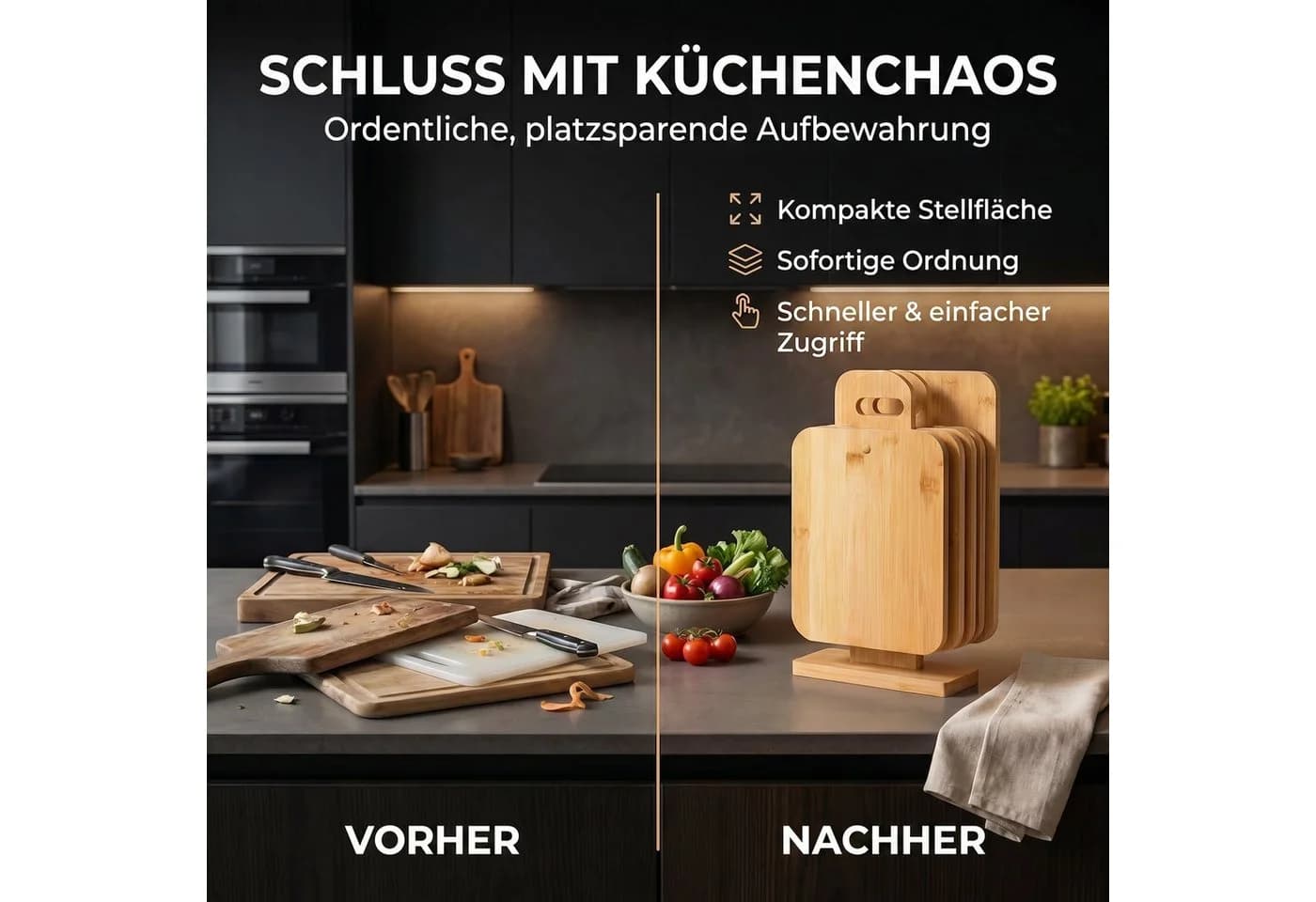 Dimono Schneidebrett Set 6-teilig Bambus Servierbretter