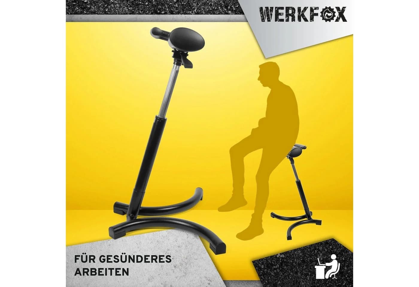 Werkfox Ergonomischer Stehhocker Schwarz Höhenverstellbar