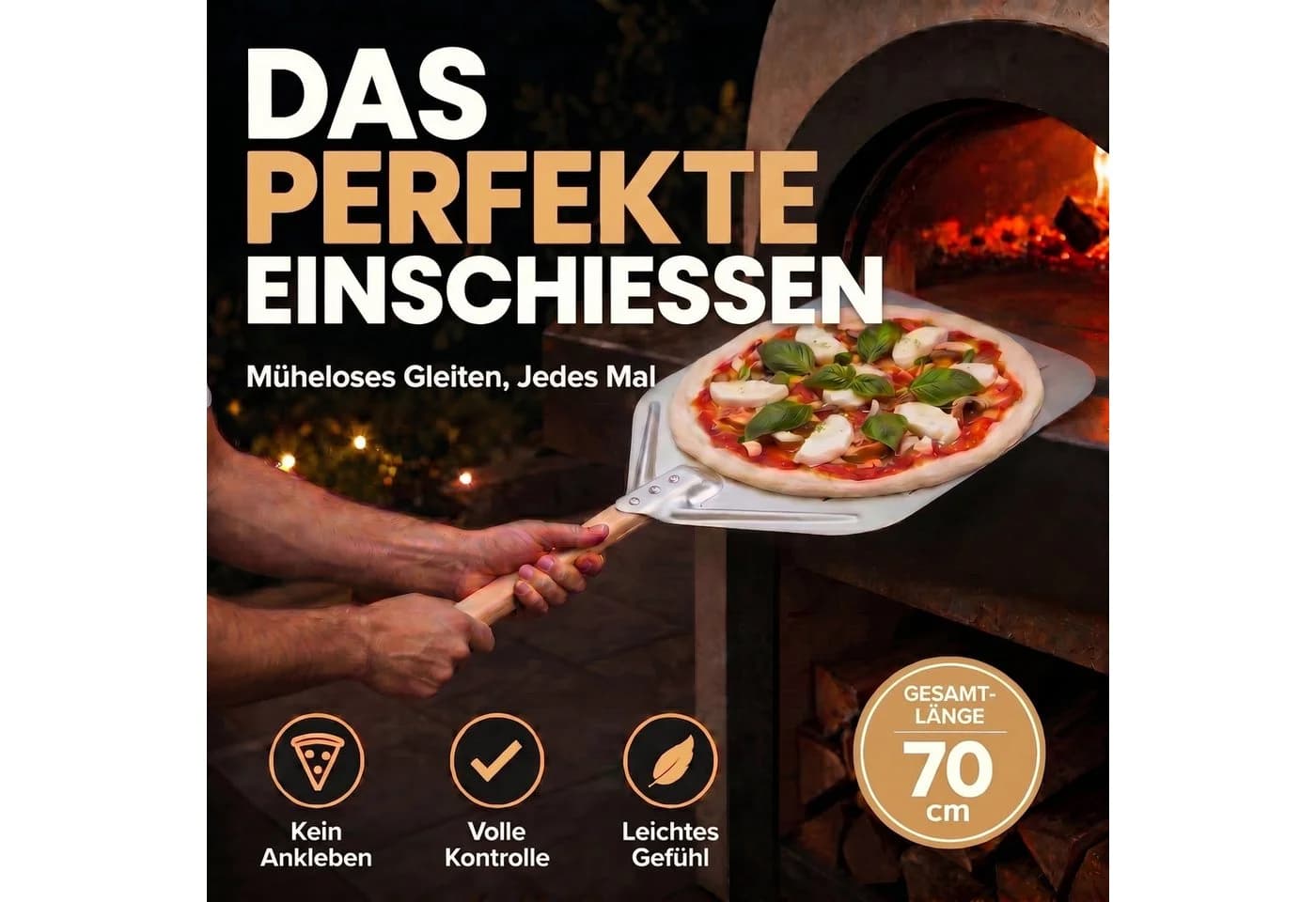 DIMONO Pizzaschieber XXL mit Holzgriff - Antihaft Metall Pizzaheber