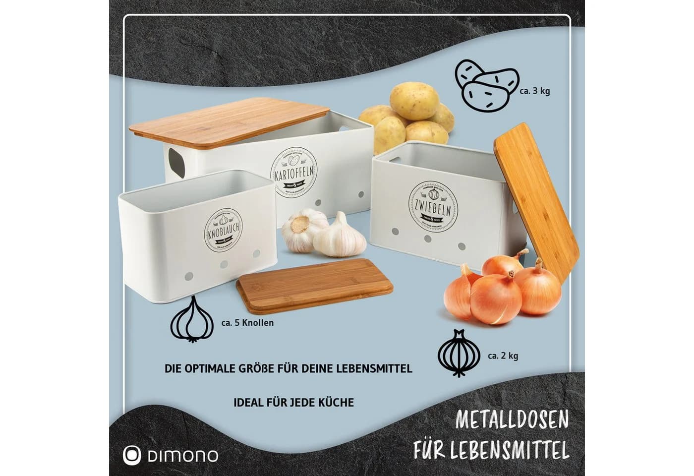 DIMONO 3er Vorratsbox Set für Kartoffeln & Zwiebeln