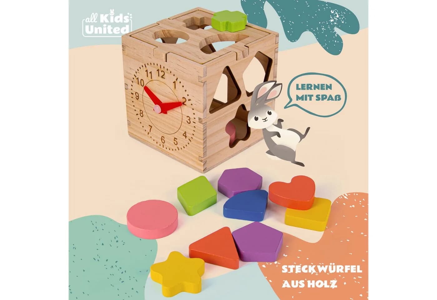 All Kids United Steckspielzeug Holz 13-tlg. Lernwürfel Puzzlebox für Kleinkinder