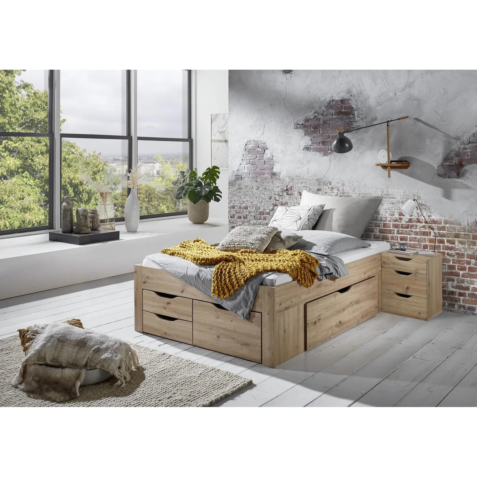 Relita Stauraumbett Noah Eiche Artisan mit 5 Schubladen