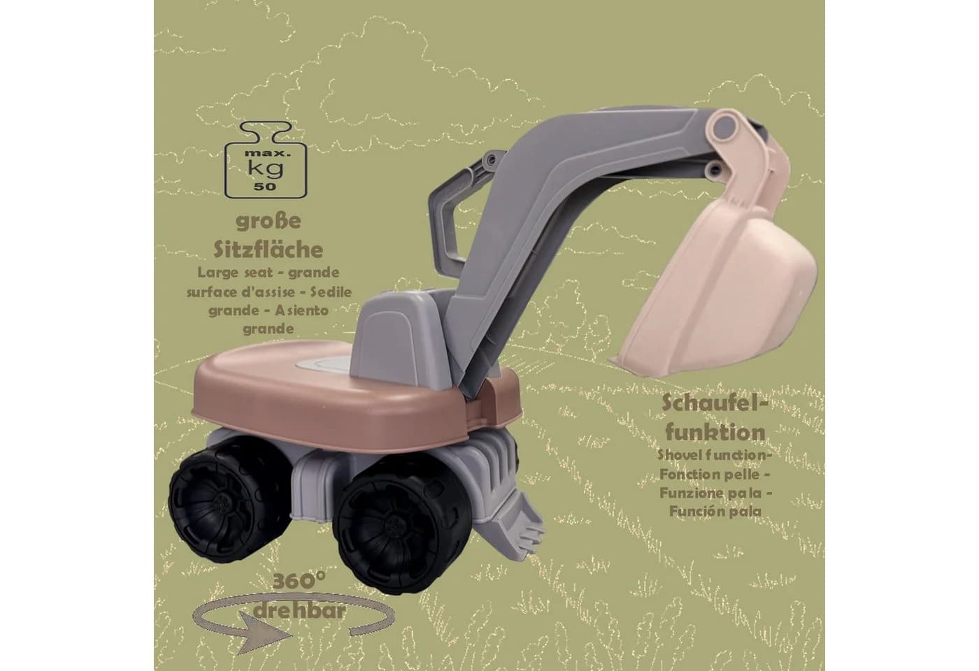 TikTakToo Spielzeug-Aufsitzbagger mit drehbarer Schaufel