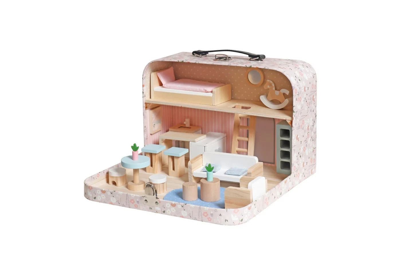 TikTakToo Mobiles Puppenhaus im rosa Koffer mit 2 Etagen