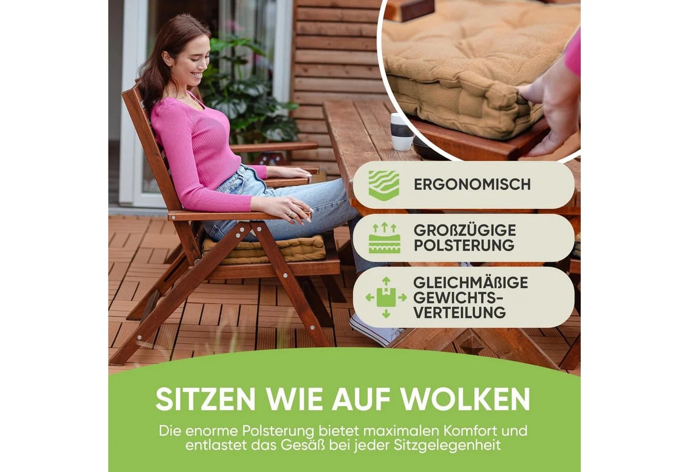 Gräfenstayn Sitzkissen 4er Set 40x40 cm Beige 100% Baumwolle