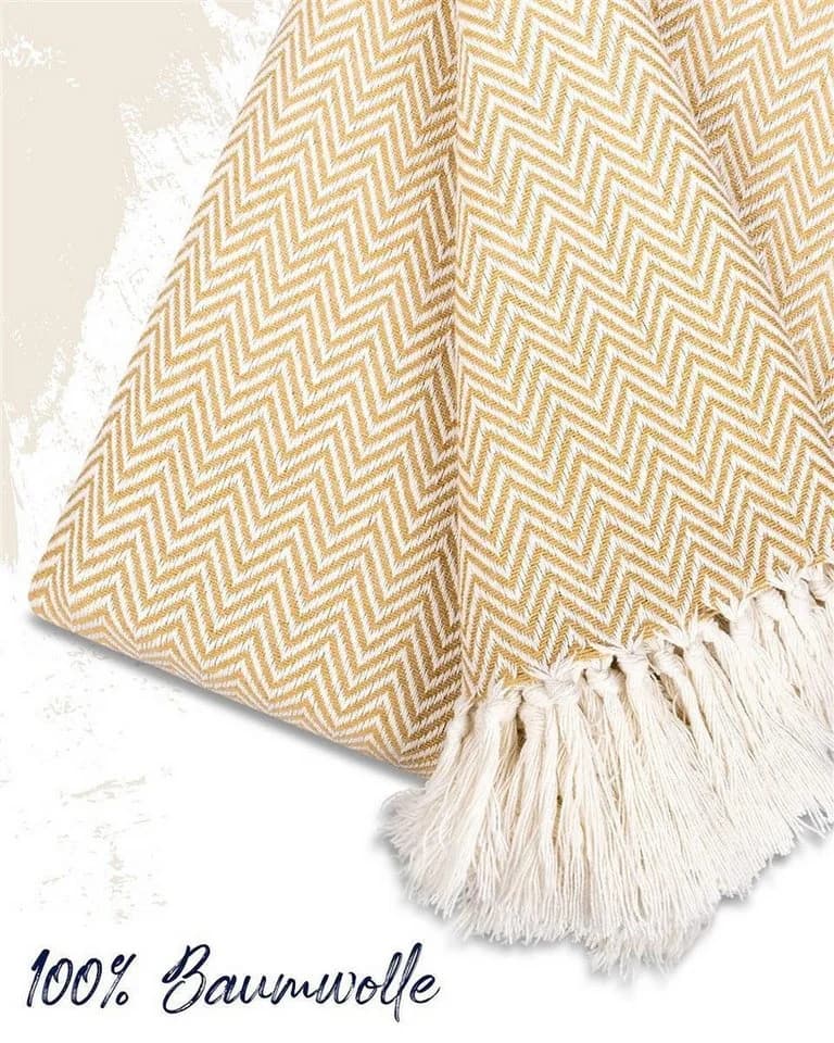 Gräfenstayn Tagesdecke Baumwolle mit Fransen Beige/Grau