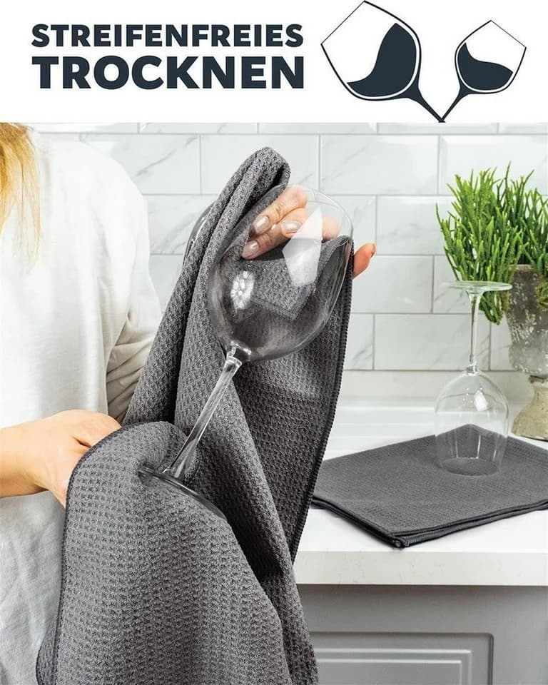 Gräfenstayn Geschirrtuch 8-tlg. Microfaser Grau Waffelstruktur