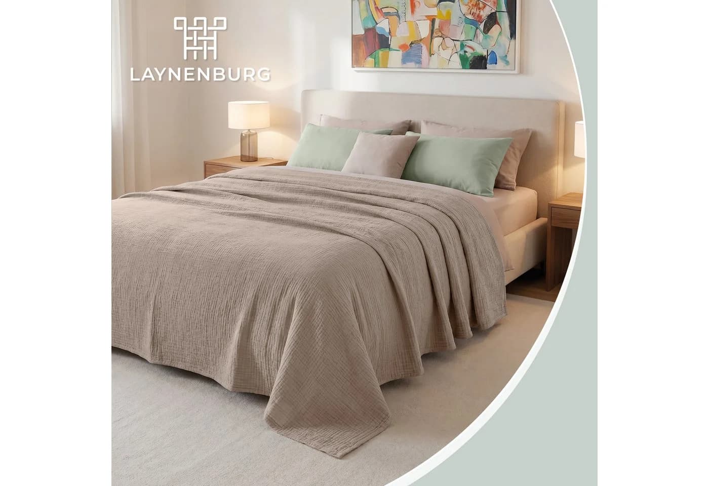 LAYNENBURG Tagesdecke Musselin 100% Baumwolle Grau