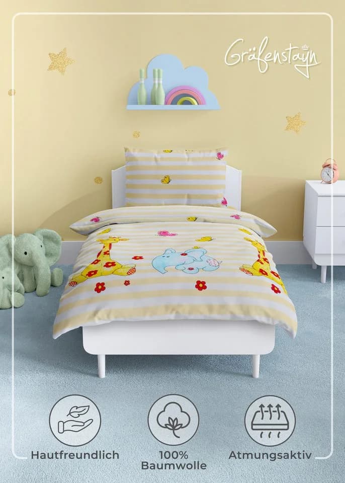 Gräfenstayn Kinderbettwäsche Set 100% Baumwolle mit Tiermotiv