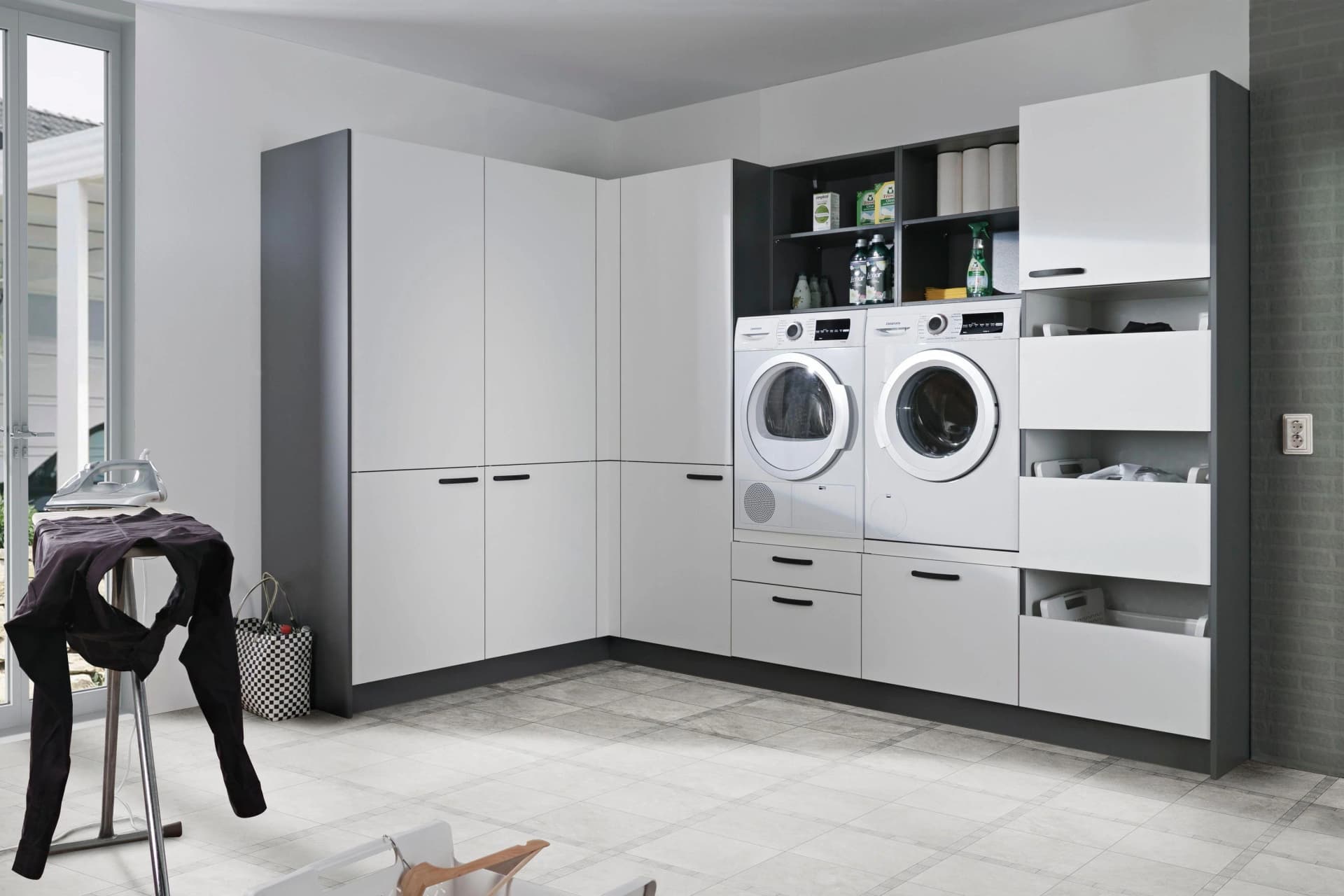 Schrank-Set EXPRESS KÜCHEN Arta Grau Weiß Mehrzweckschrank
