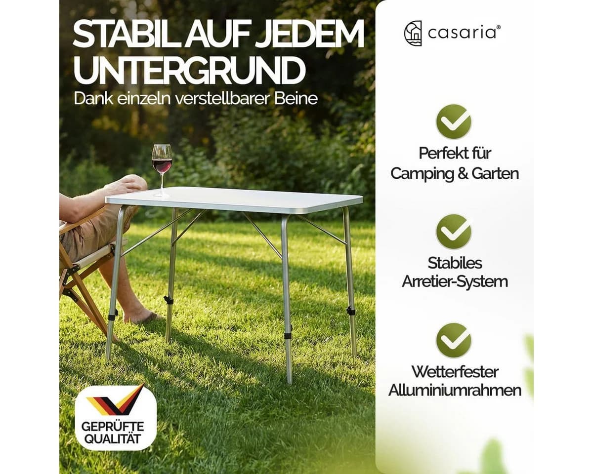 Casaria Campingtisch Klappbar Höhenverstellbar Weiß/Silber
