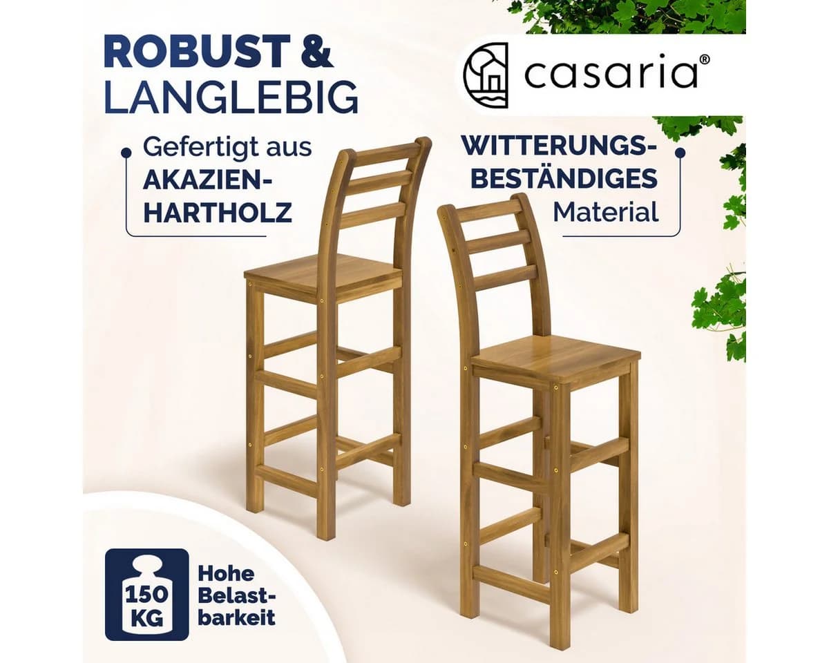 Casaria Barhocker 4er-Set Akazie massiv mit Lehne