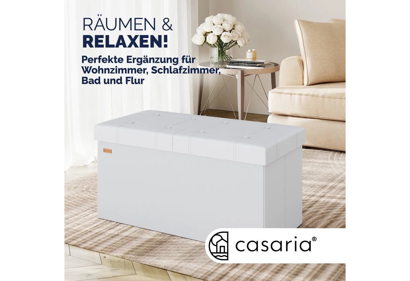 Casaria Sitzbank Faltbar Gepolstert Kunstleder 100L Weiß