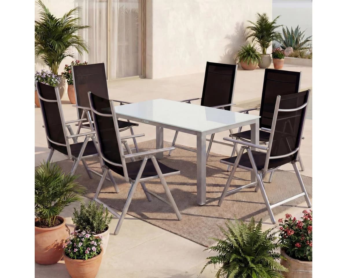 Casaria Garten-Essgruppe Bern 7-tlg. Aluminium & Glas Silber/Schwarz