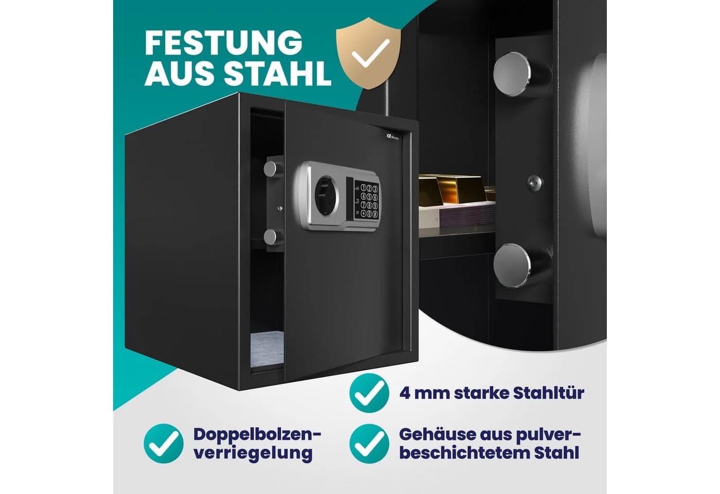 Deuba Tresor elektrisch 35x40x40cm Stahl schwarz/silber