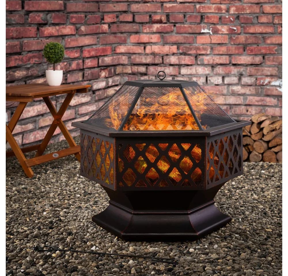 Gardebruk Feuerschale Feuerkorb Garten mit Funkenschutz Abdeckung Rost-Optik Grill Groß 70cm