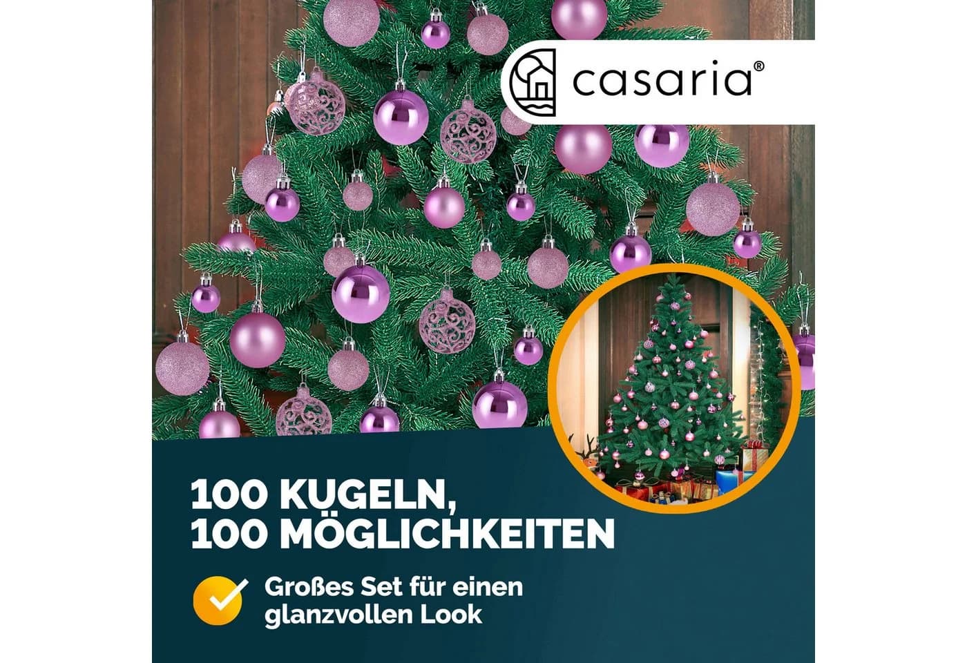 Casaria Weihnachtsbaumkugel 100er Set Rosa, Gold, Silber, Rot, Kupfer