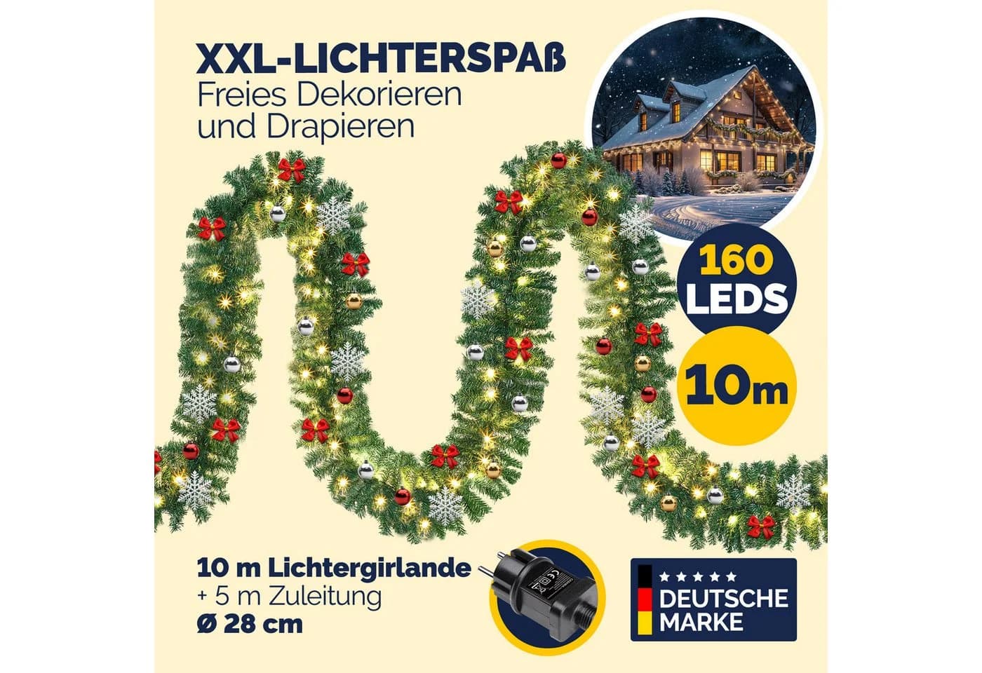 Casaria Kunstgirlande 10m 160 LEDs Warmweiß IP44 mit Fernbedienung