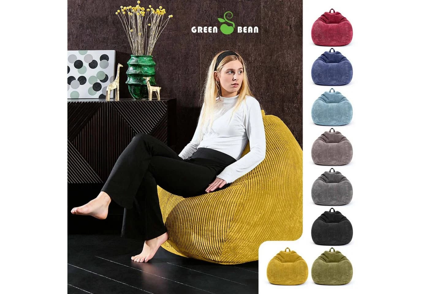 Green Bean Indoor Sitzsack Scoop Cord Gelb