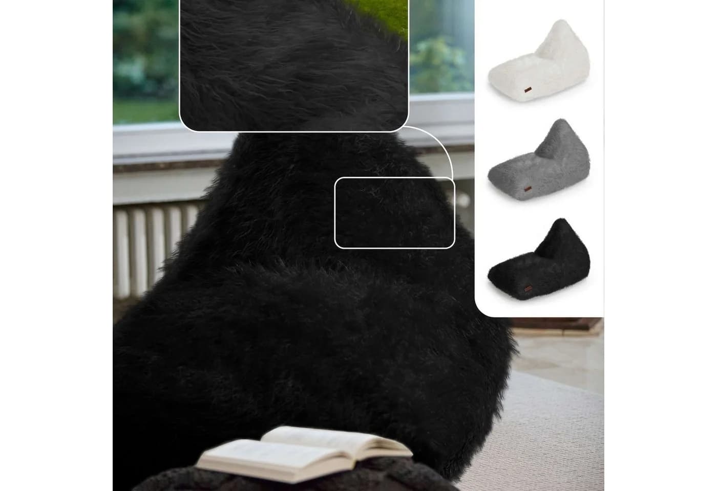 Green Bean Sitzsack Fell Triangle Schwarz 150x100x100cm
