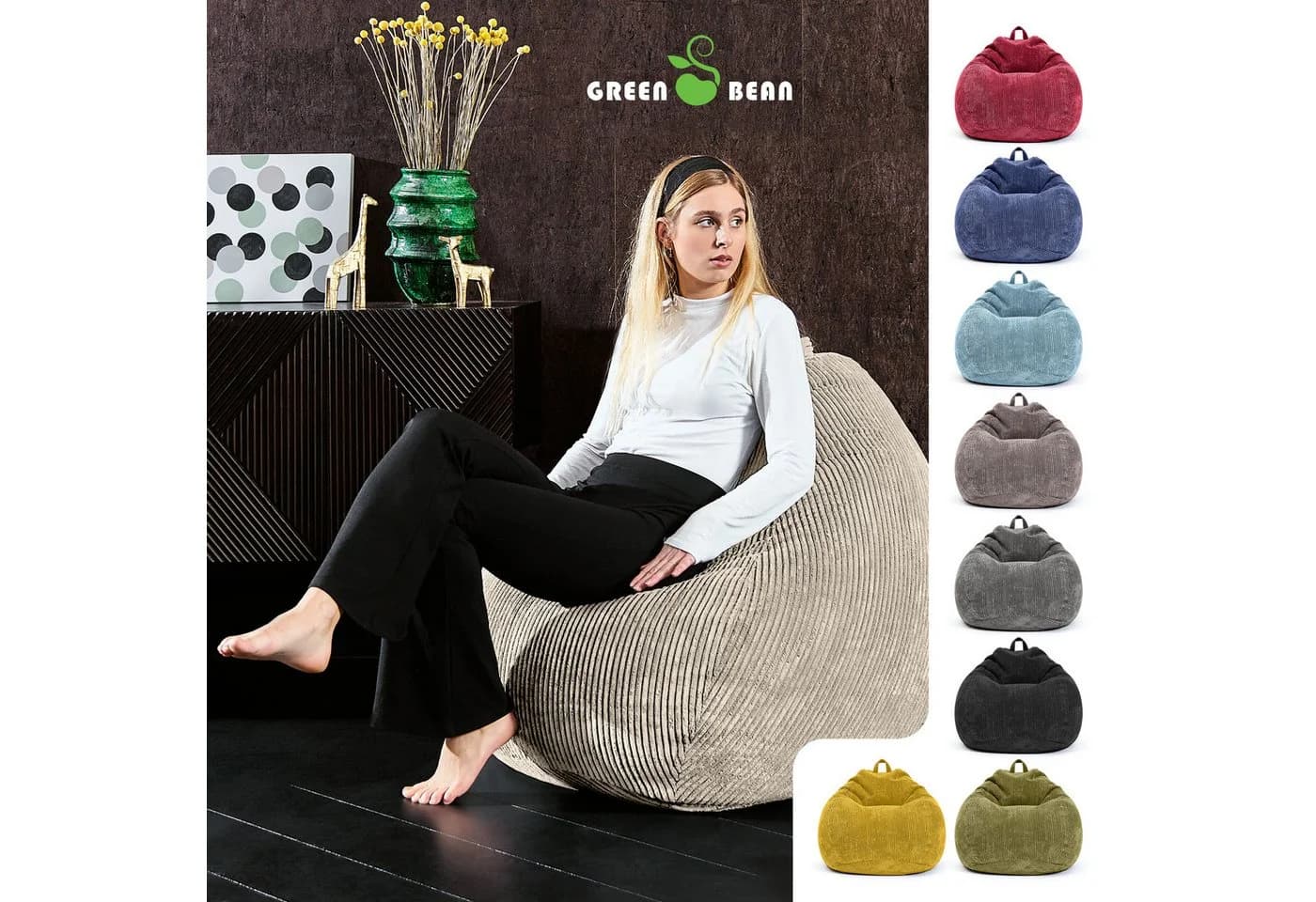 Green Bean Indoor Sitzsack Scoop Cord Beige