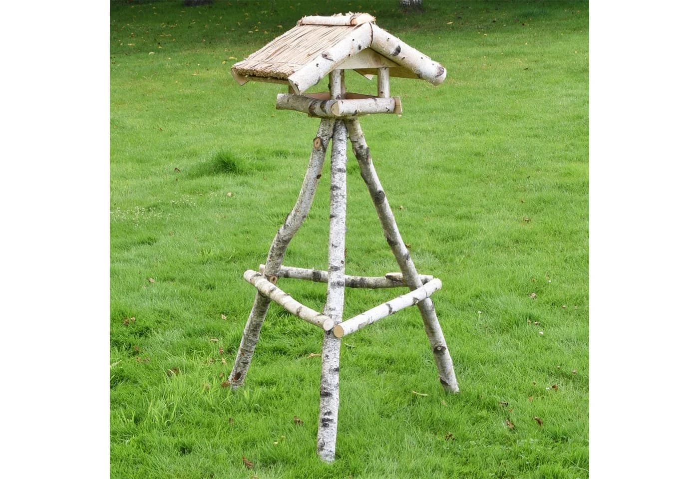 VOSS.garden Vogelhaus Holm mit Reetdach & Ständer aus Birkenholz
