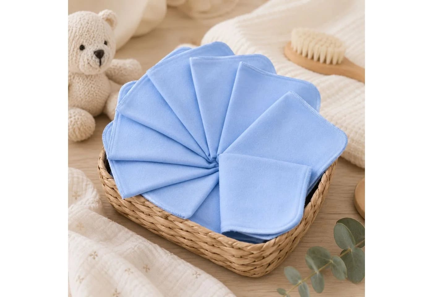 Babymajawelt Baby Waschlappen Ultraweich Baumwolle Blau 10er Pack