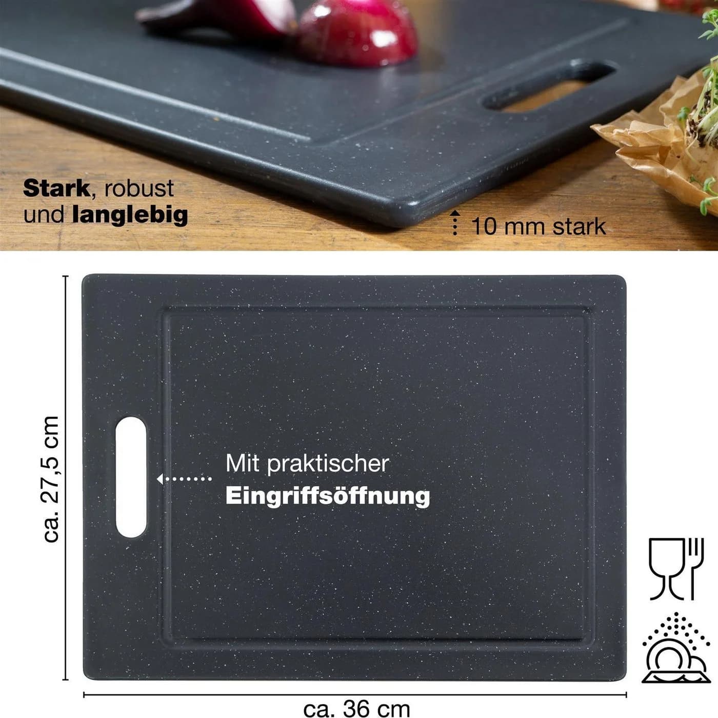 Moritz & Moritz Schneidebrett 2x Kunststoff Schwarz Granitoptik