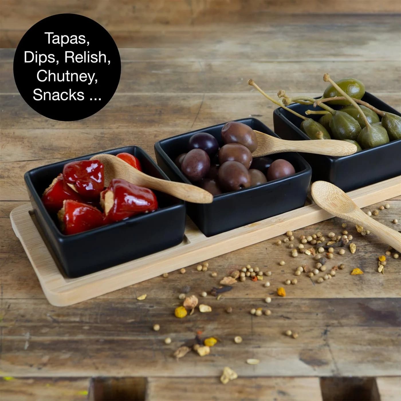 Moritz & Moritz Servierset Curry 7-tlg. Keramik Schiefer Bambus