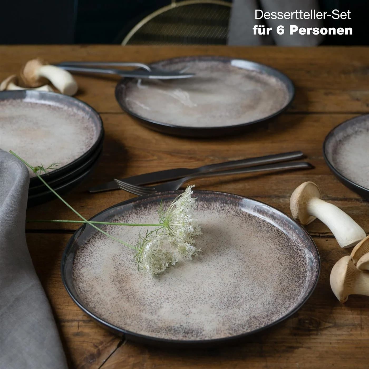 Moritz & Moritz Geschirr-Set VIDA Dessertteller Beige 6-tlg. Porzellan