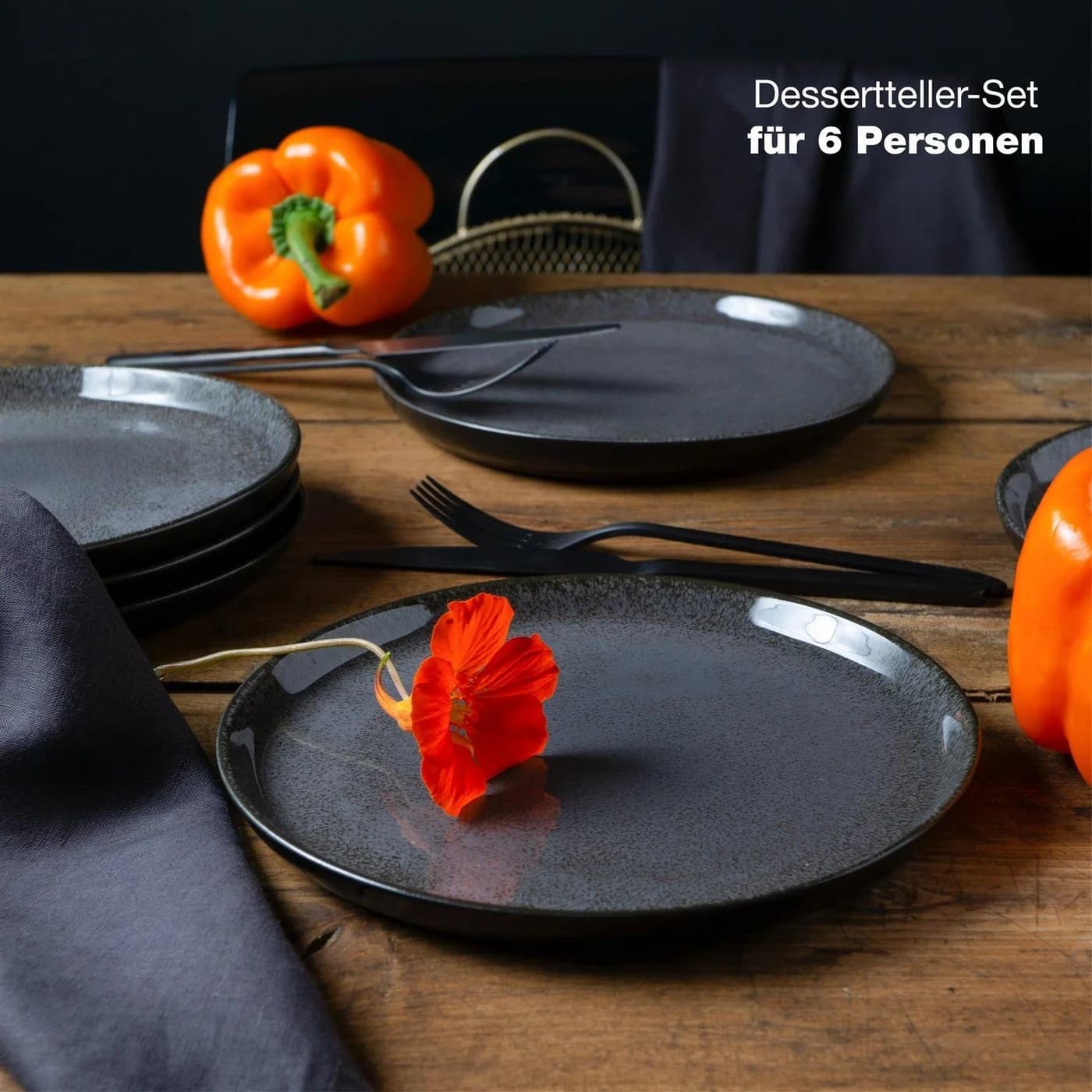 Moritz & Moritz Geschirr-Set VIDA Dessertteller Anthrazit 6-tlg.