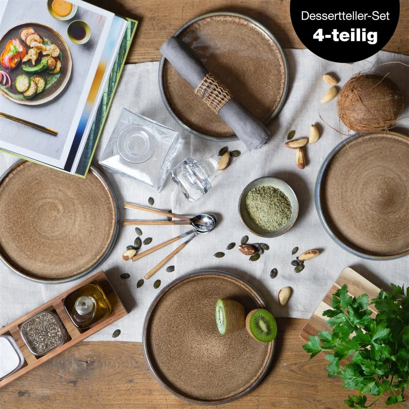 Moritz & Moritz Dessertteller Set 4-tlg. Beige/Grau Steinzeug