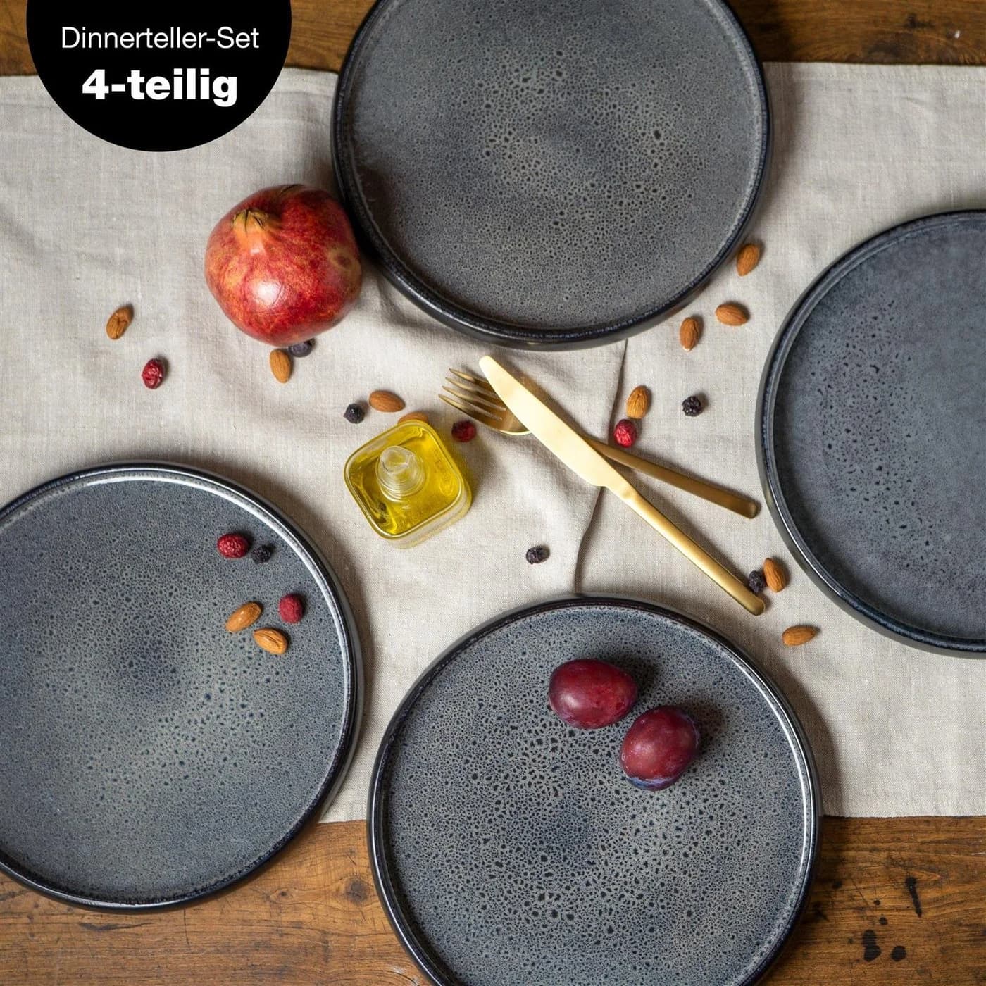 Moritz & Moritz Tafelservice SOLID 4x Dinnerteller Grau