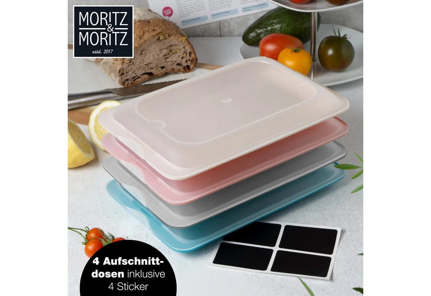 Moritz & Moritz Frischhaltedose 4er Set Bunt Stapelbar