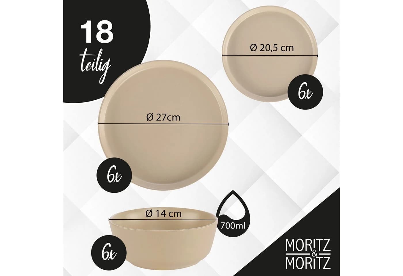 Moritz & Moritz Kombiservice NORDIC 18-tlg Geschirrset Beige Steinzeug
