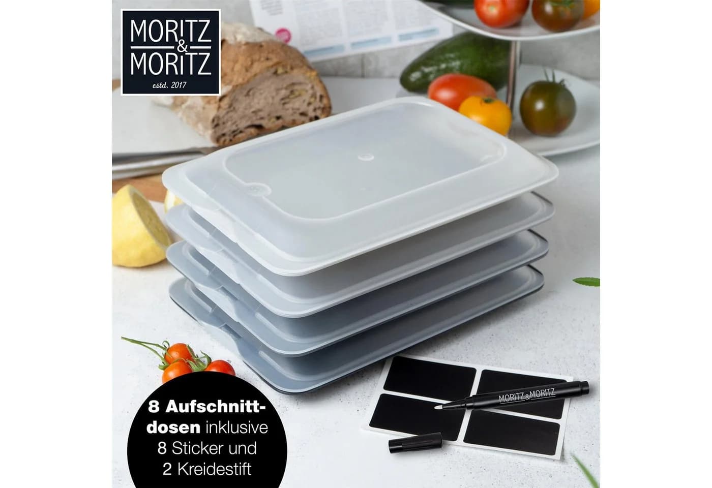Moritz & Moritz Frischhaltedose 8er Set Grau Stapelbar