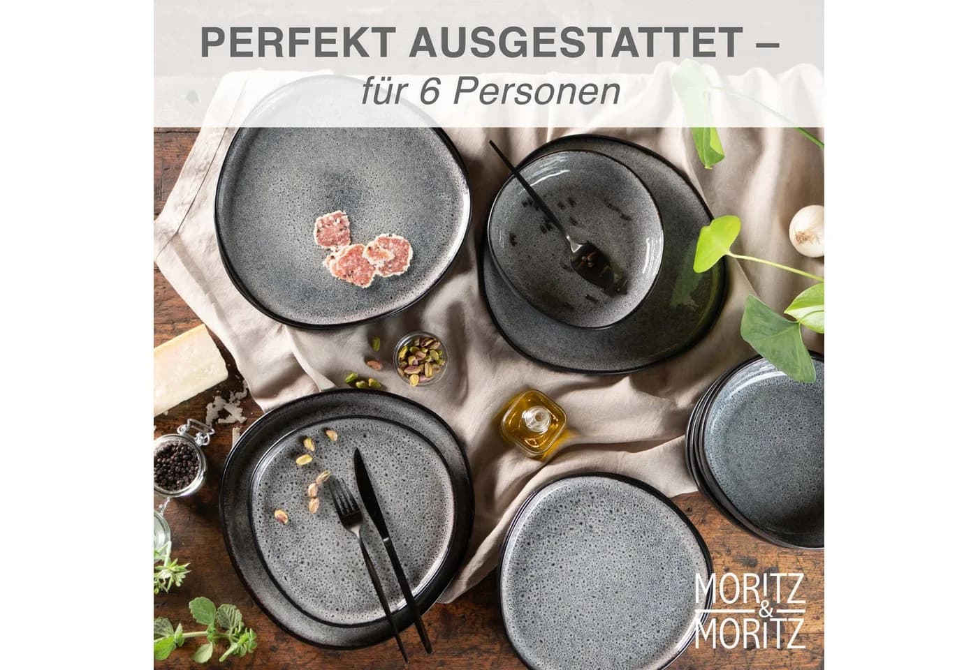 Moritz & Moritz Geschirrset 18-tlg. ORGANIC Grau Steinzeug