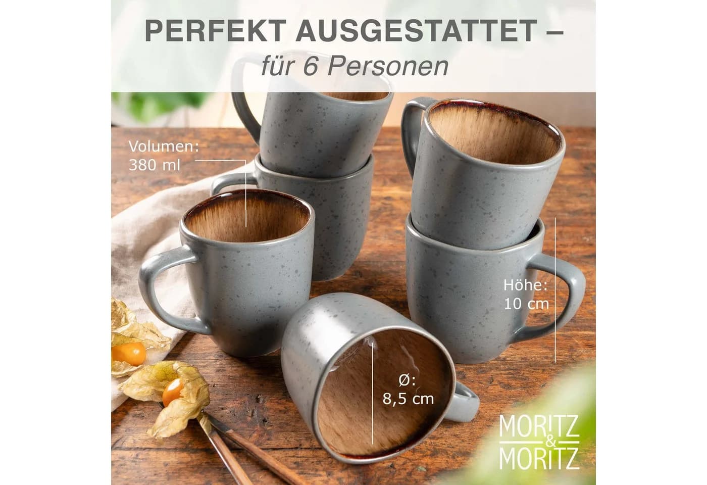 Moritz & Moritz Tassen Set 6-tlg. Organic Steinzeug Beige Schwarz