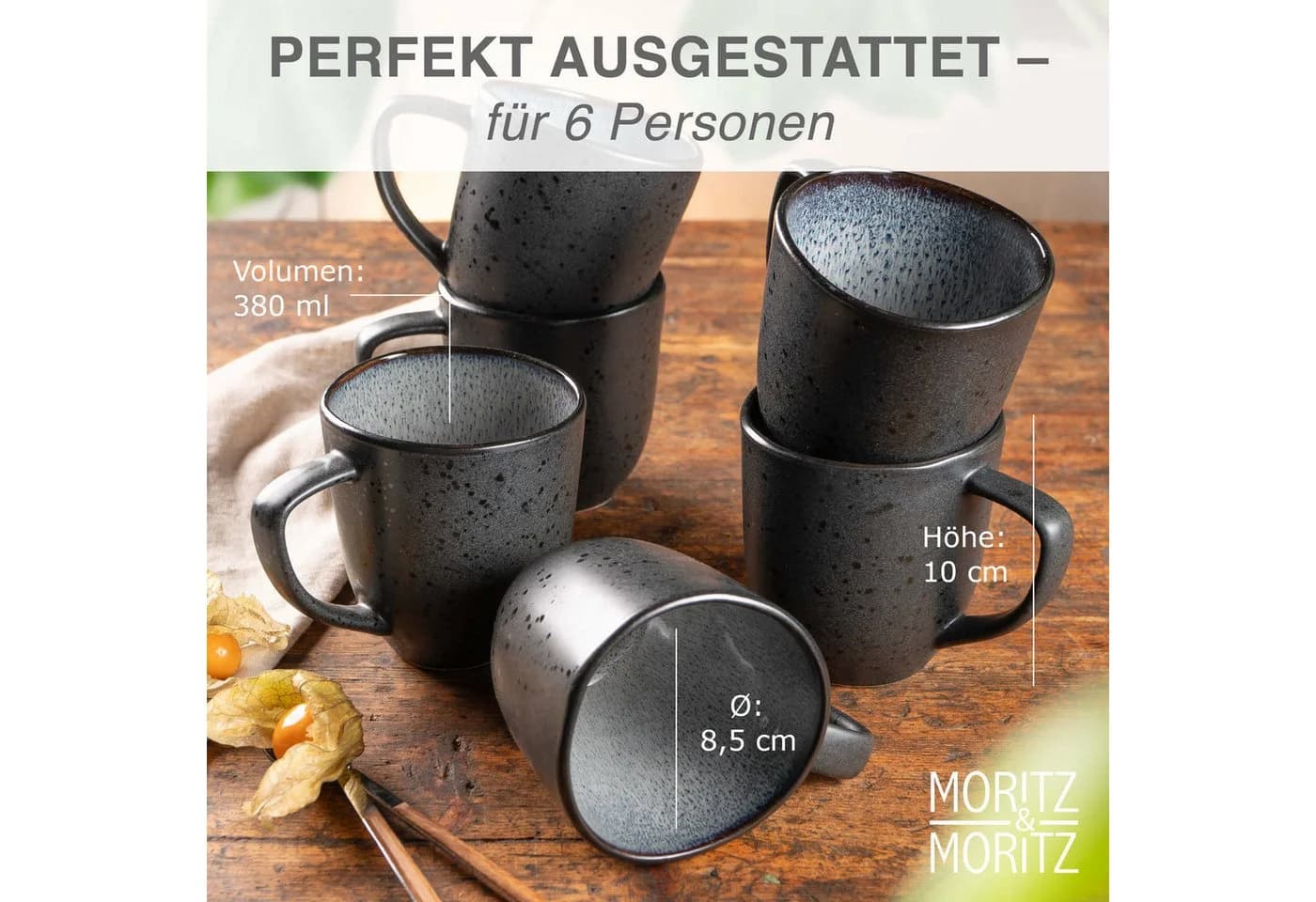Moritz & Moritz Tassen Set 6-tlg. Organic Grau Schwarz Steinzeug